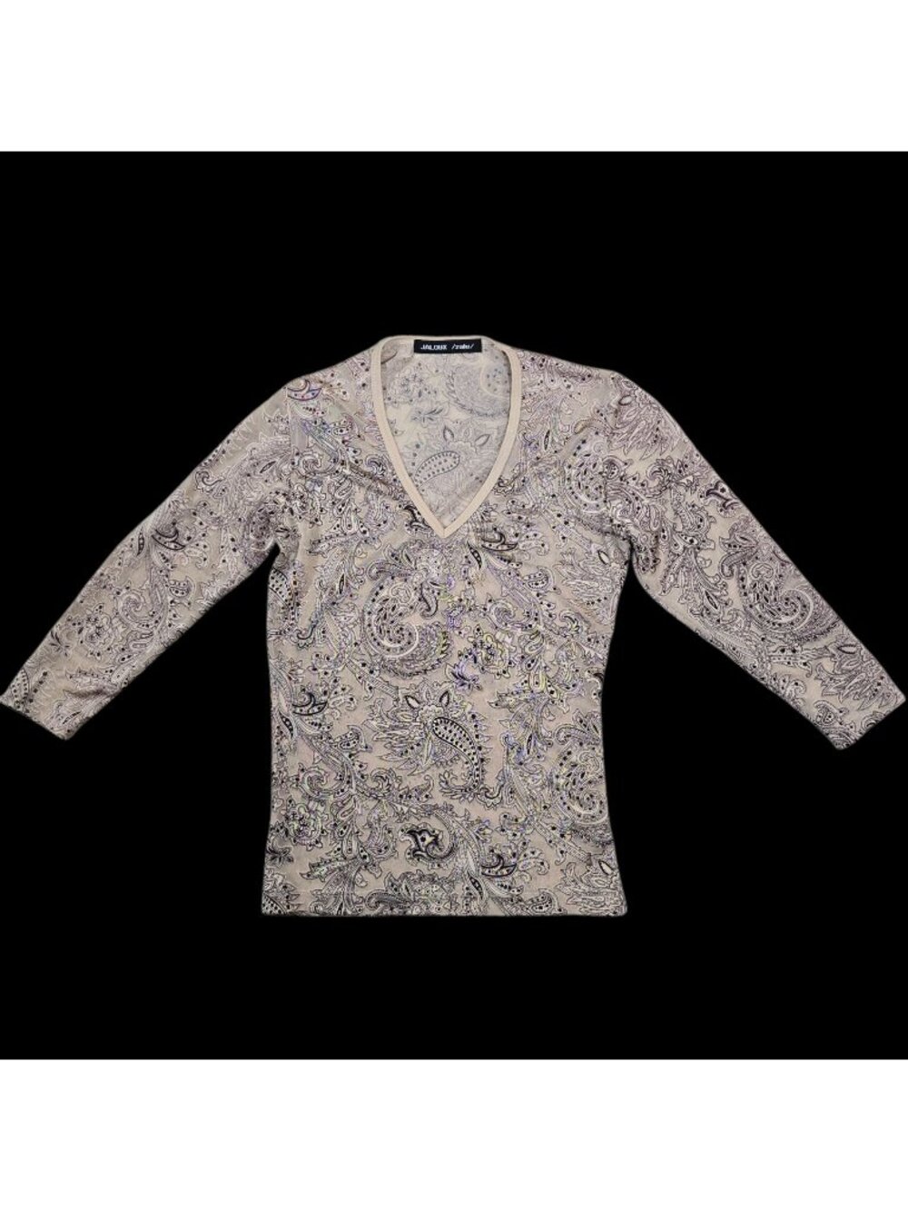 Y2K Jaloux Zalu Womens Beige Boho Cottage Sheer Paisley 3/4 Sleeves Top Small